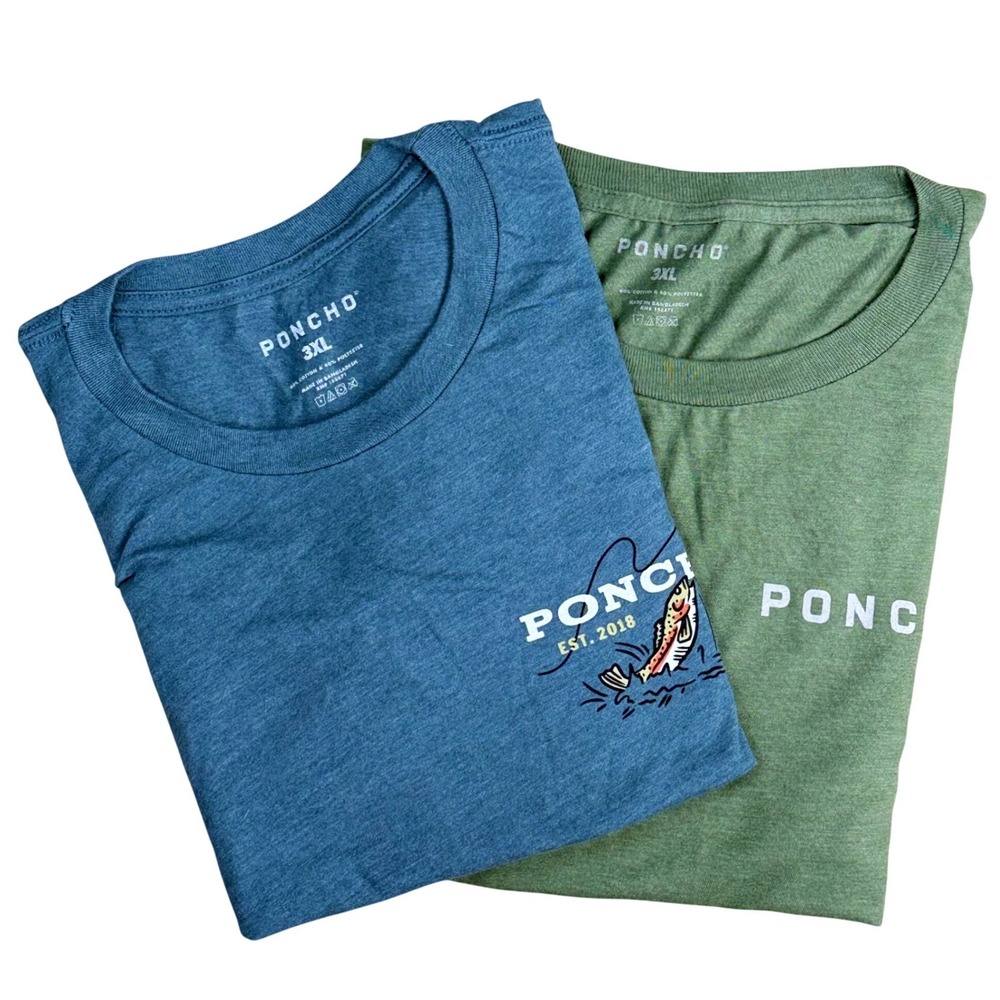Poncho Outdoors T-Shirt-Bundle of 2-Mens 3XL LNWOT Fishing